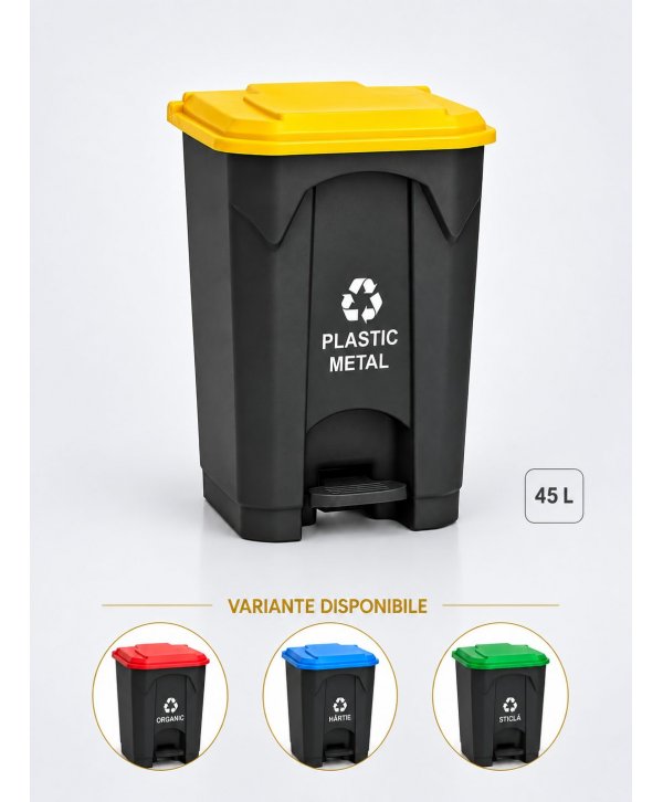 Pubela de gunoi cu pedala pt colectare selectiva deseuri din plastic, 45 litri