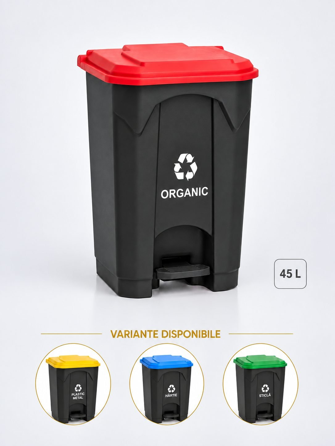 Pubela de gunoi cu pedala pt colectare selectiva deseuri organice, 45 litri