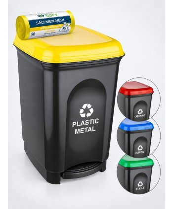 Coș de gunoi cu pedală pt colectare selectivă deșeuri din plastic 17 litri + 50 saci galbeni ArliSoft 35 litri