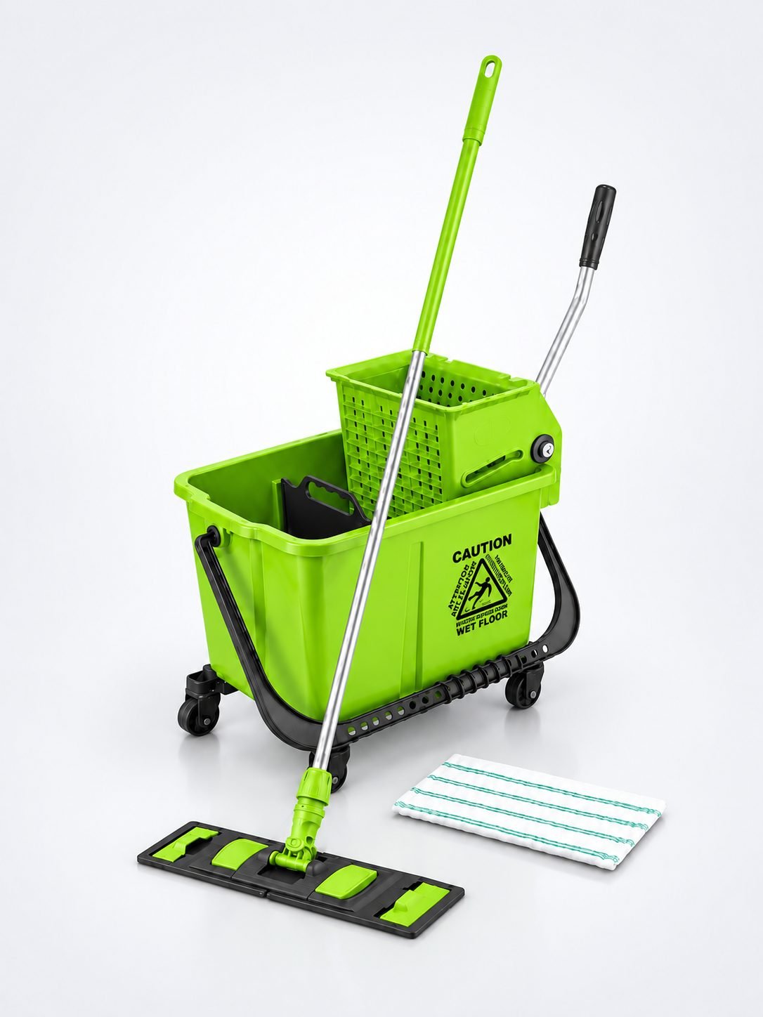 Set curățenie profesional ArliPlus® verde, găleată 20 L cu storcător și mop plat 40 cm