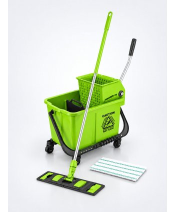 Set curățenie profesional ArliPlus® verde, găleată 20 L cu storcător și mop plat 40 cm
