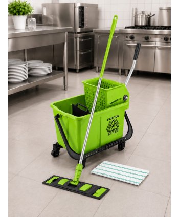 Set curățenie profesional ArliPlus® verde, găleată 20 L cu storcător și mop plat 40 cm