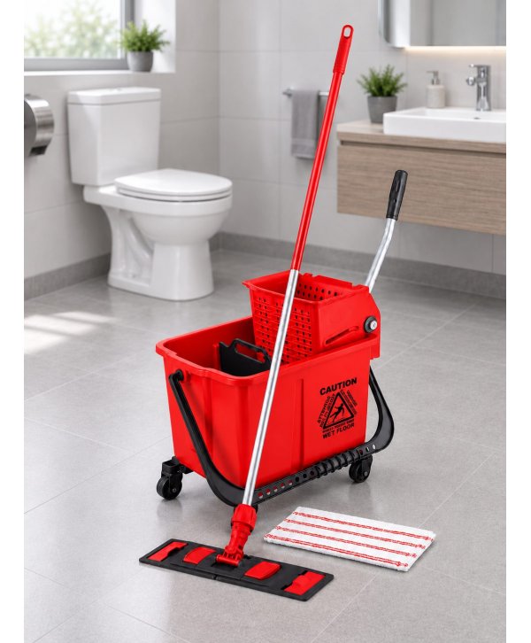 Set curățenie profesional ArliPlus® roșu, găleată 20 L cu storcător și mop plat 40 cm Set curățenie profesional ArliPlus® roșu, găleată 20 L cu storcător și mop plat 40 cm