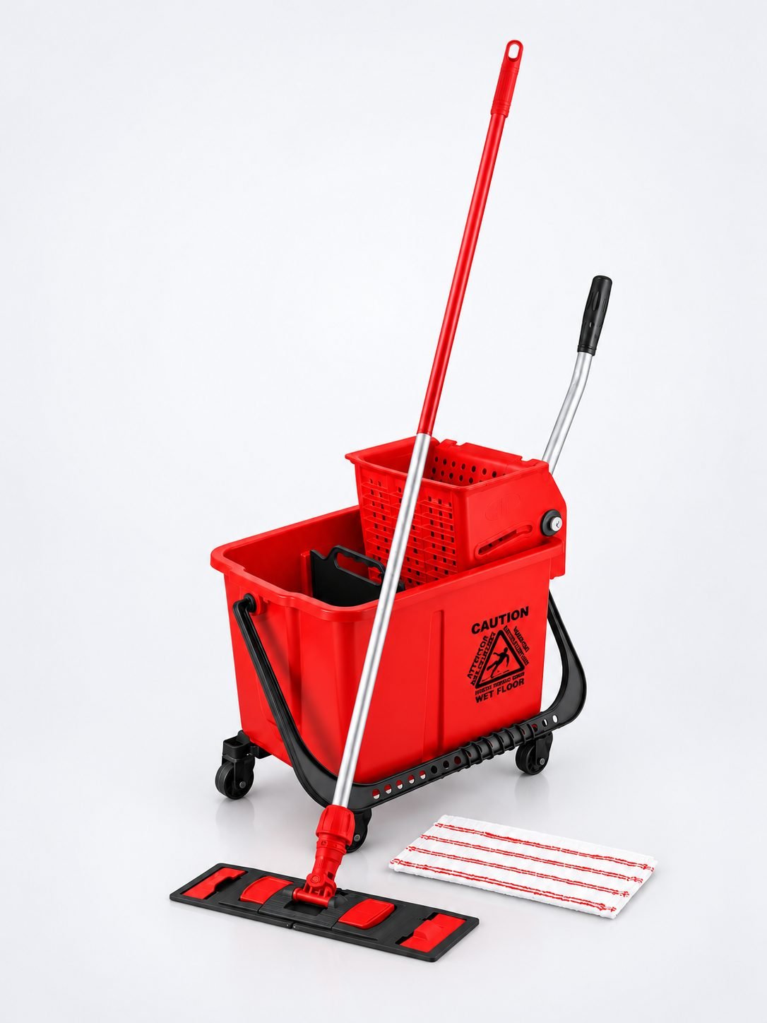 Set curățenie profesional ArliPlus® roșu, găleată 20 L cu storcător și mop plat 40 cm