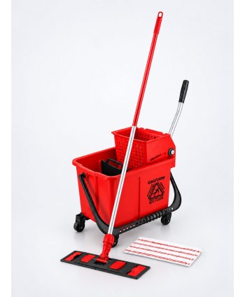 Set curățenie profesional ArliPlus® roșu, găleată 20 L cu storcător și mop plat 40 cm