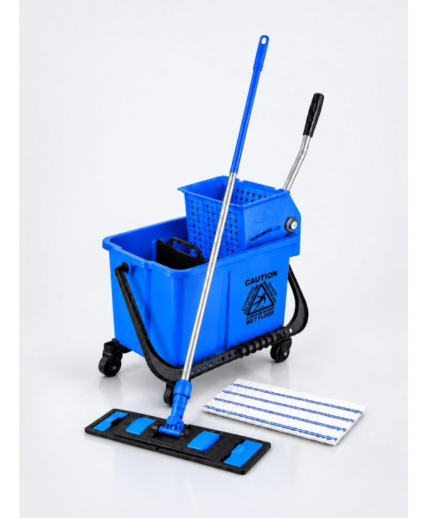Set curățenie profesional ArliPlus® albastru, găleată 20 L cu storcător și mop plat 40 cm