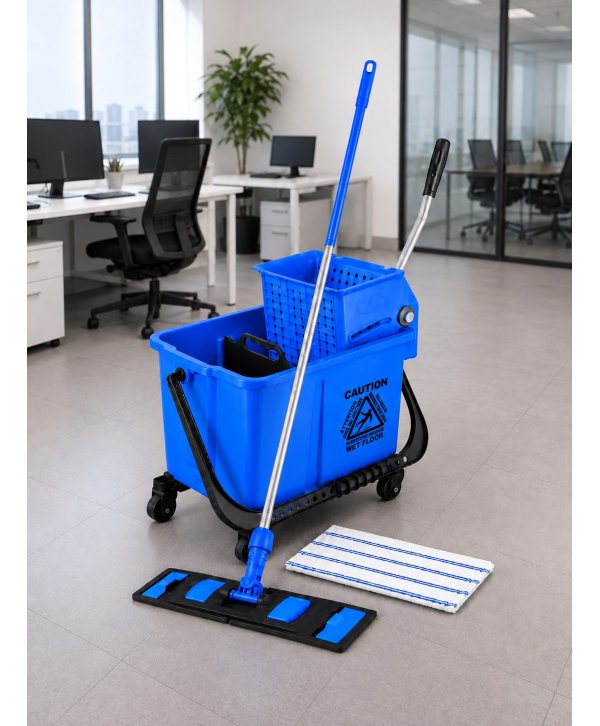 Set curățenie profesional ArliPlus® albastru, găleată 20 L cu storcător și mop plat 40 cm
