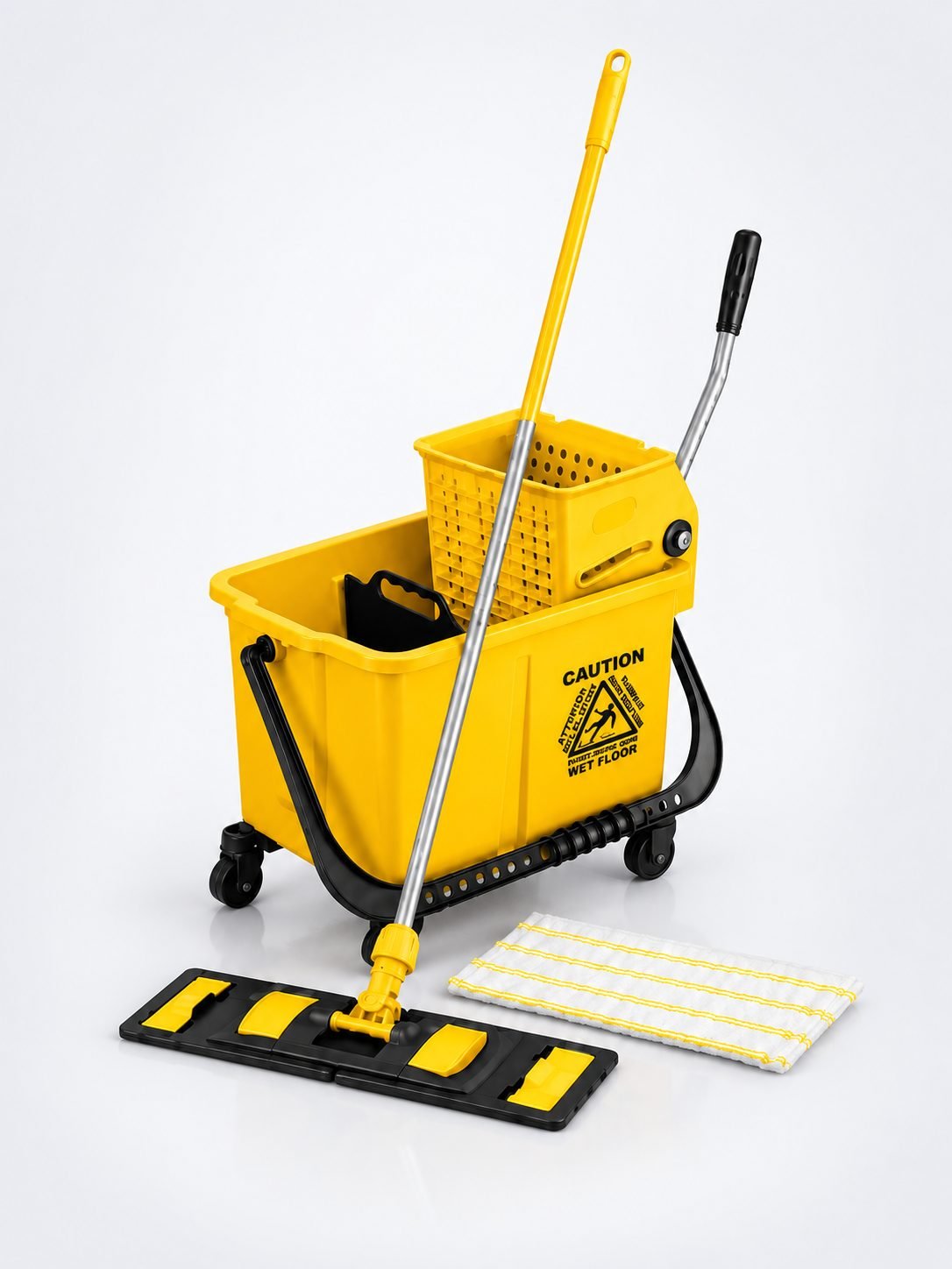 Set curățenie profesional ArliPlus® galben, găleată 20 L cu storcător și mop plat 40 cm