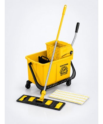 Set curățenie profesional ArliPlus® galben, găleată 20 L cu storcător și mop plat 40 cm