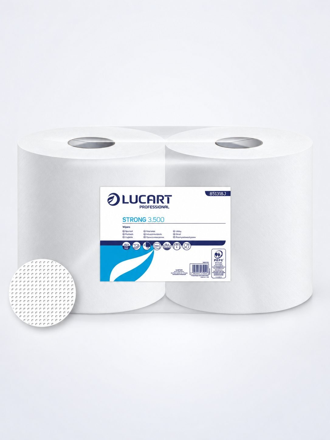 Hârtie Prosop Industrială 100% celuloza, 3 straturi, 500 portii, 175 metri, alba, Lucart Strong 851318
