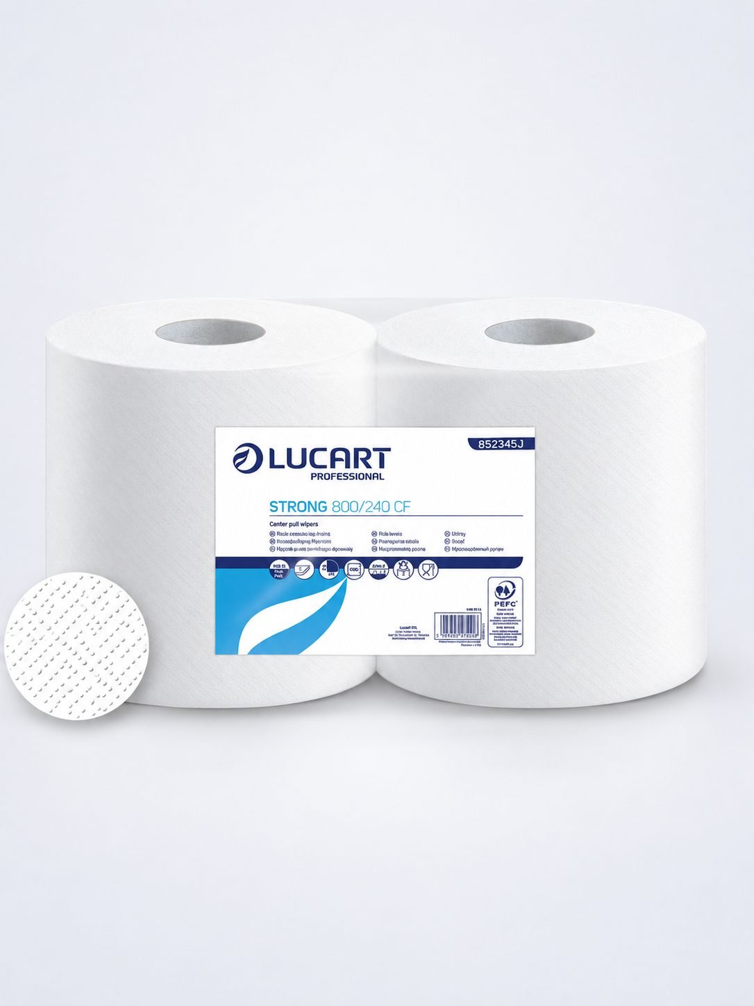Hârtie Prosop Industrială 100% celuloza, 2 straturi, 800 portii, 240 metri, alba, Lucart Strong 852345
