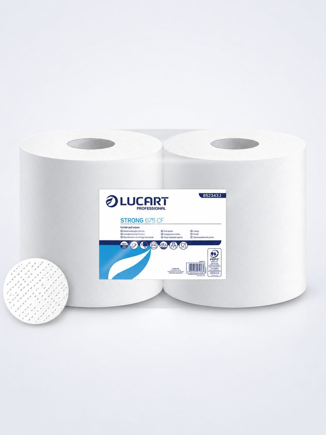 Hârtie Prosop Industrială 100% celuloza, 2 straturi, 675 portii, 236 metri, alba, Lucart Strong 852343