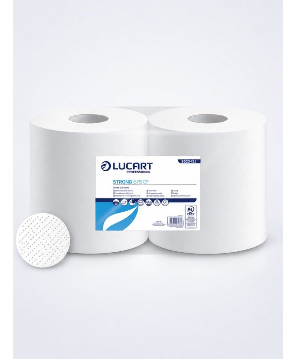 Hârtie Prosop Industrială 100% celuloza, 2 straturi, 675 portii, 236 metri, alba, Lucart Strong 852343