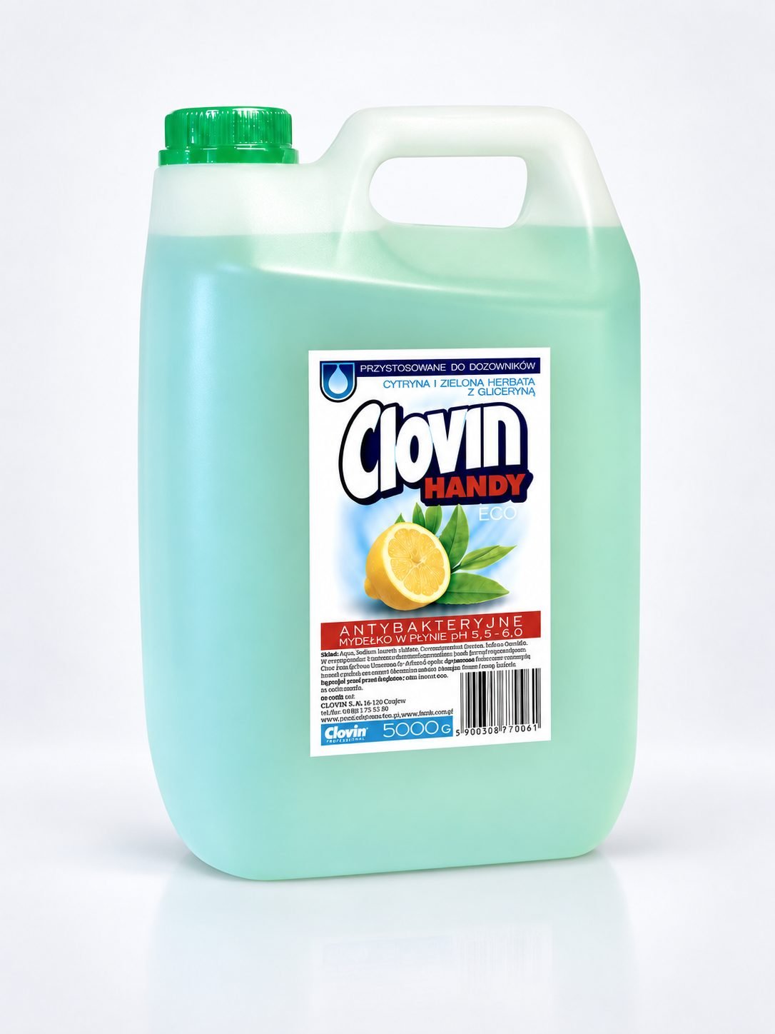 Săpun Lichid Antibacterian Clovin Lămâie & Ceai Verde – 5L | Curățare Eficientă și Protecție de Lungă Durată