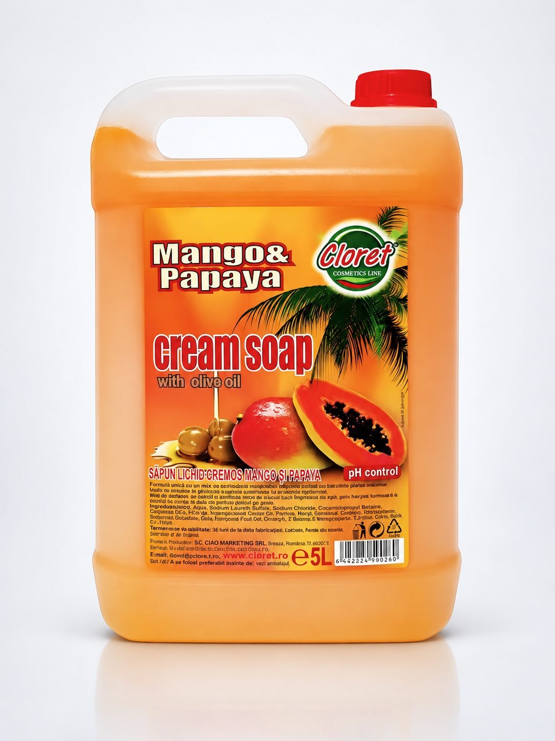 Săpun Lichid Cremos de Mango & Papaya cu Ulei de Măsline – 5L | Curățare Exotică și Hidratare Naturală