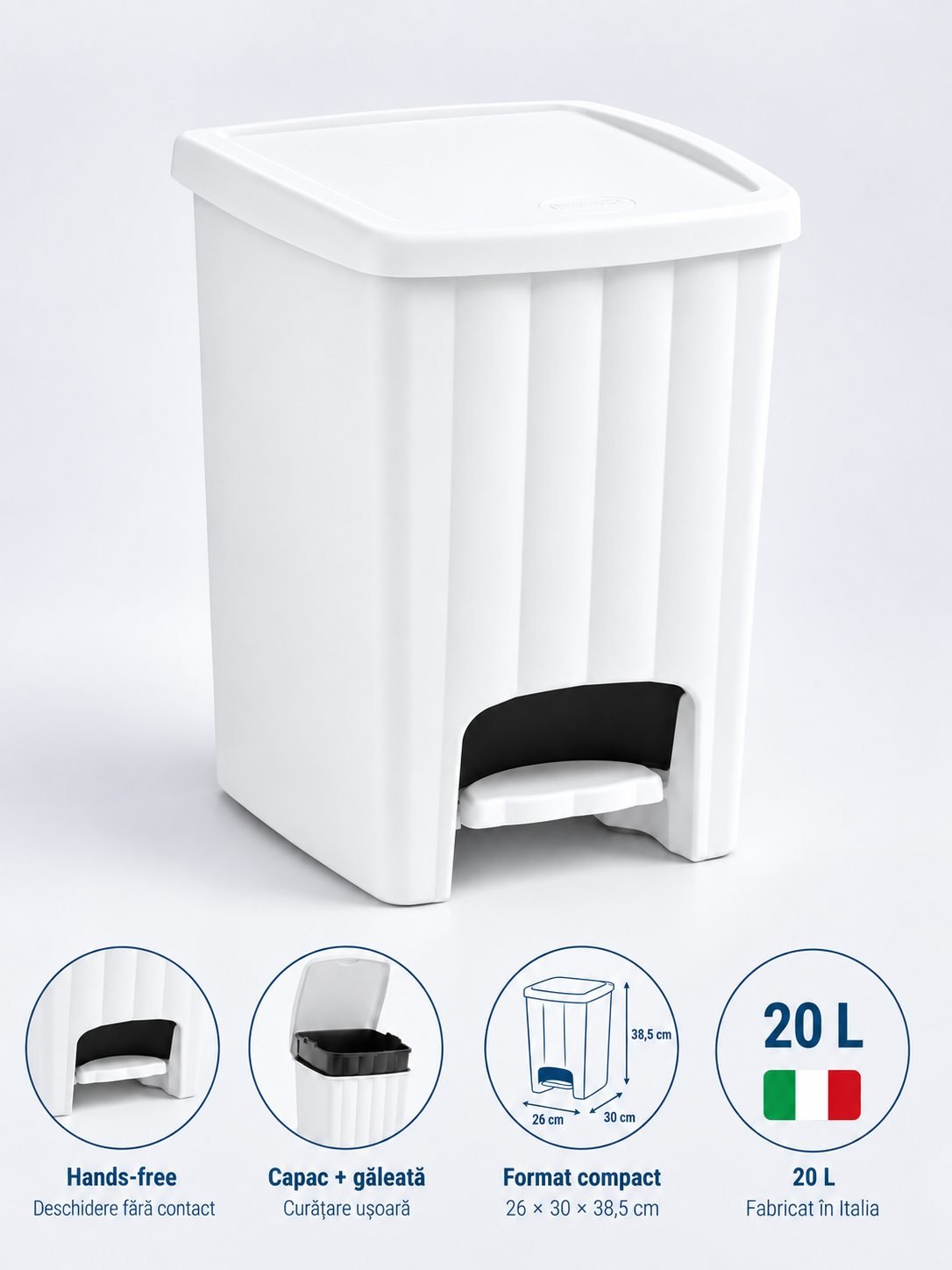 Coș de Gunoi 20L cu Pedală și Capac White – Design Compact și Igienă Fără Compromisuri