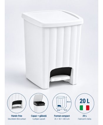Coș de Gunoi 20L cu Pedală și Capac White – Design Compact și Igienă Fără Compromisuri