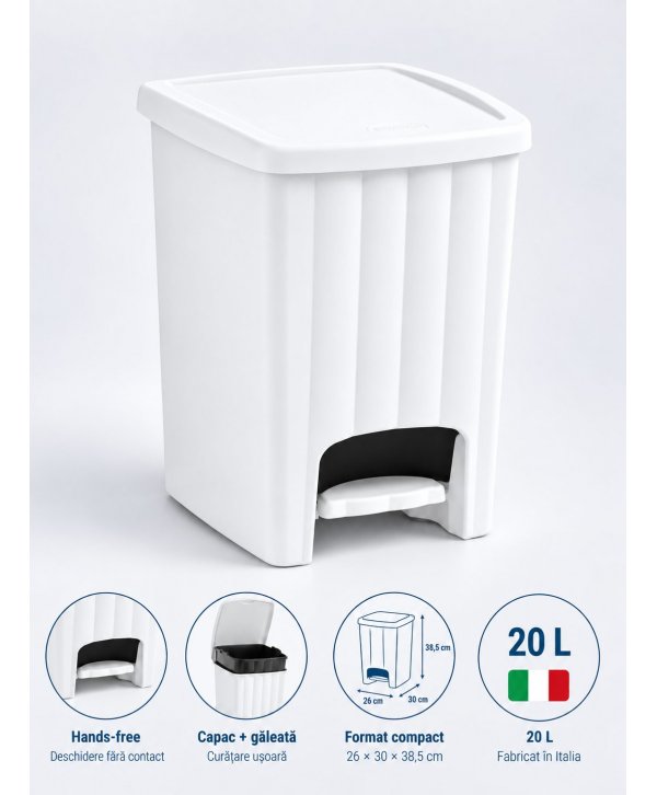 Coș de Gunoi 20L cu Pedală și Capac White – Design Compact și Igienă Fără Compromisuri Coș de Gunoi 20L cu Pedală și Capac White – Design Compact și Igienă Fără Compromisuri