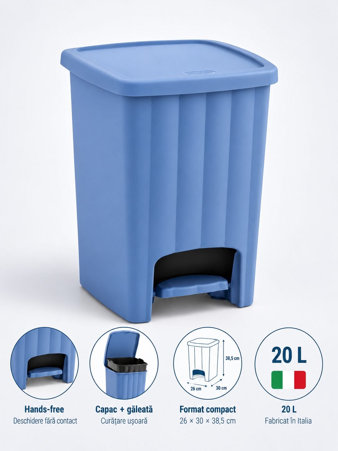 Coș de Gunoi 20L cu Pedală și Capac Blue Navy – Design Compact și Igienă Fără Compromisuri