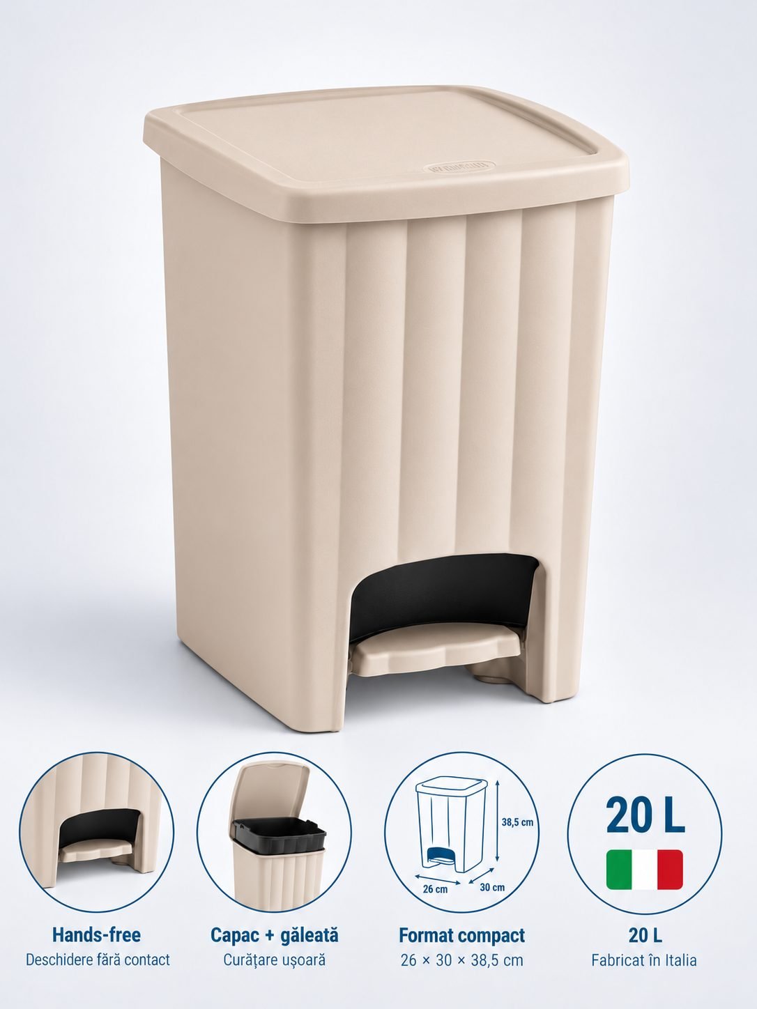 Coș de Gunoi 20L cu Pedală și Capac Cappuccino – Design Elegant și Igienă Fără Compromisuri