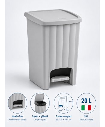 Coș de Gunoi 20L cu Pedală și Capac Grey Stone – Design Compact și Igienă Fără Compromisuri