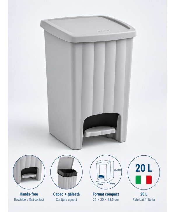 Coș de Gunoi 20L cu Pedală și Capac Grey Stone – Design Compact și Igienă Fără Compromisuri Coș de Gunoi 20L cu Pedală și Capac Grey Stone – Design Compact și Igienă Fără Compromisuri
