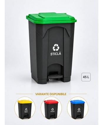Pubela de gunoi cu pedala pt colectare selectiva deseuri din sticla, 45 litri