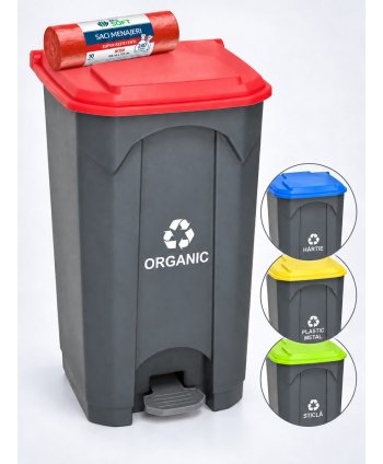 Pubela de gunoi cu pedala pt colectare selectiva deseuri organice, 87 litri + 10 saci rosii ArliSoft 240 litri