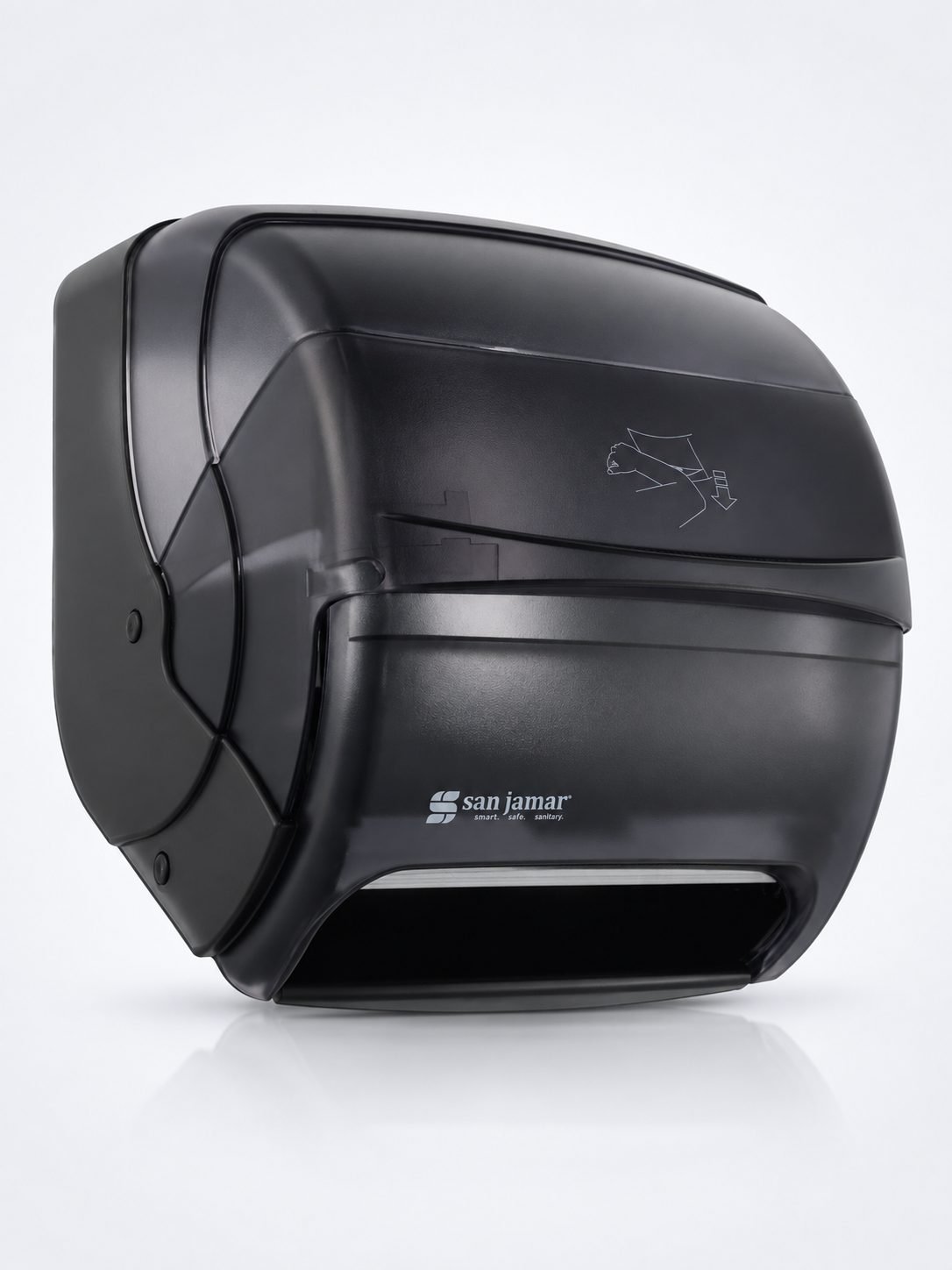 Dispenser Rola Hartie Autocut San Jamar Actionare cu Cotul, ABS Fumuriu de Inalta Calitate, Design Elegant