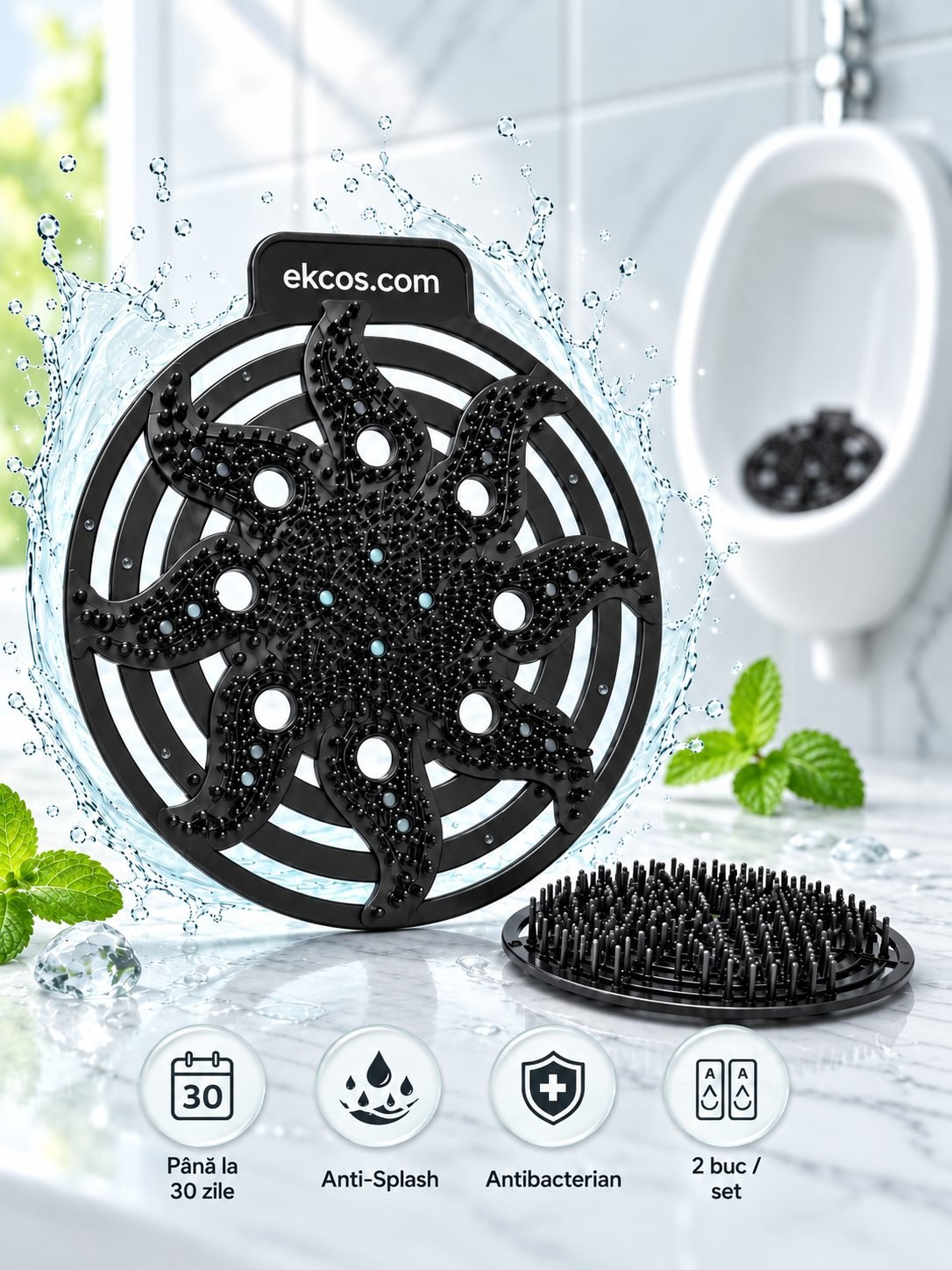 EKCOS® Power Screen Mint - 2 Site Odorizante Profesionale pt Pisoar, anti stropire, antibacteriene, antimicrobiene