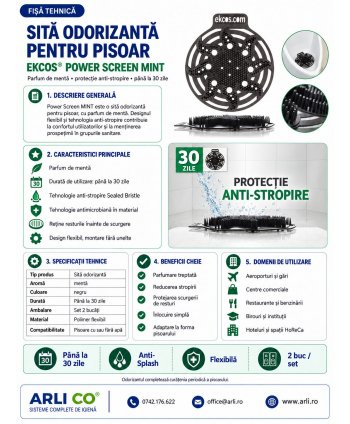 EKCOS® Power Screen Mint - 2 Site Odorizante Profesionale pt Pisoar, anti stropire, antibacteriene, antimicrobiene