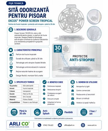 EKCOS® Power Screen Tropical - 2 Site Odorizante Profesionale pt Pisoar, anti stropire, antibacteriene, antimicrobiene