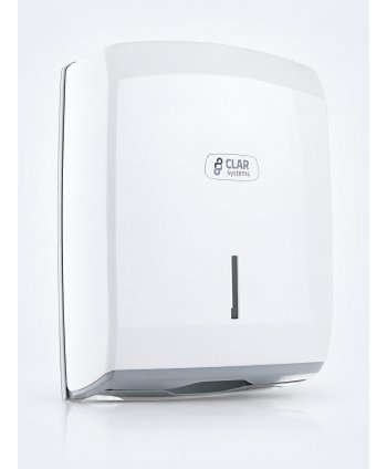 Dispenser Prosop Hârtie CLAR Systems I-NOVA alb – Funcționalitate și Eleganță pentru Spații de Igienă Profesională
