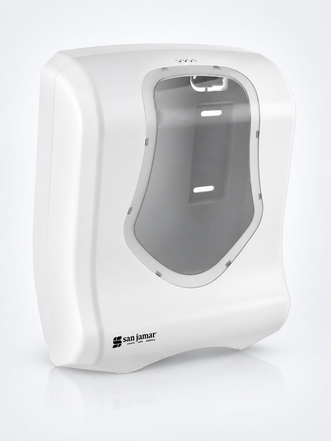 Dispenser Profesional Prosoape de Hârtie Pliate San Jamar® SUMMIT – Alb & Transparent, Eficiență și Igienă Fără Contact