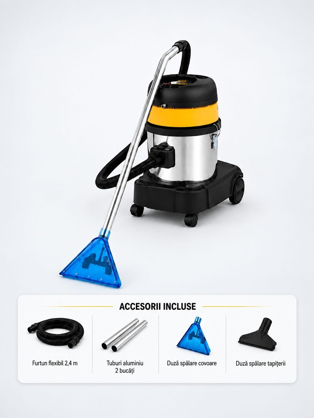 Aspirator profesional injecție-extracție ArliTech® 20CC Inox – Curățenie Profesională pentru Covoare și Tapițerii