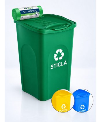 Cos de gunoi pt colectare selectiva deseuri sticla 50 litri, capac cu balamale