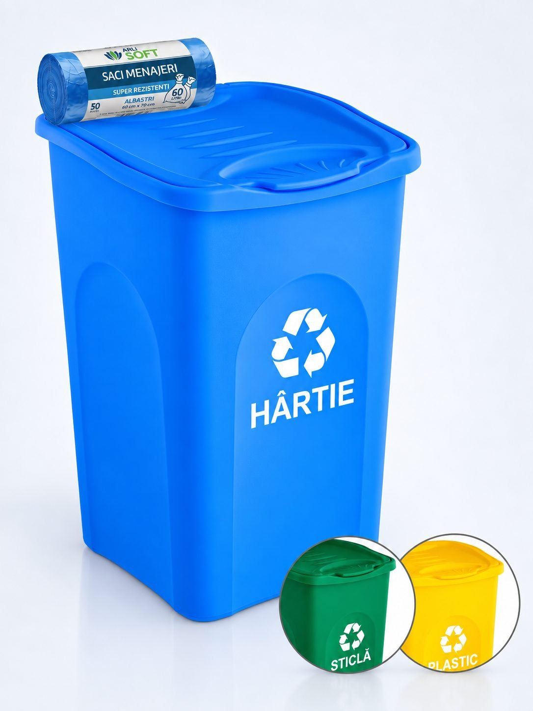 Cos de gunoi pt colectare selectiva deseuri hartie 50 litri, capac cu balamale
