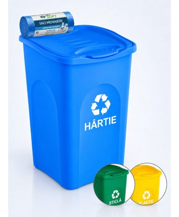 Cos de gunoi pt colectare selectiva deseuri hartie 50 litri, capac cu balamale