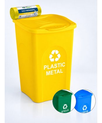 Cos de gunoi pt colectare selectiva deseuri plastic 50 litri, capac cu balamale