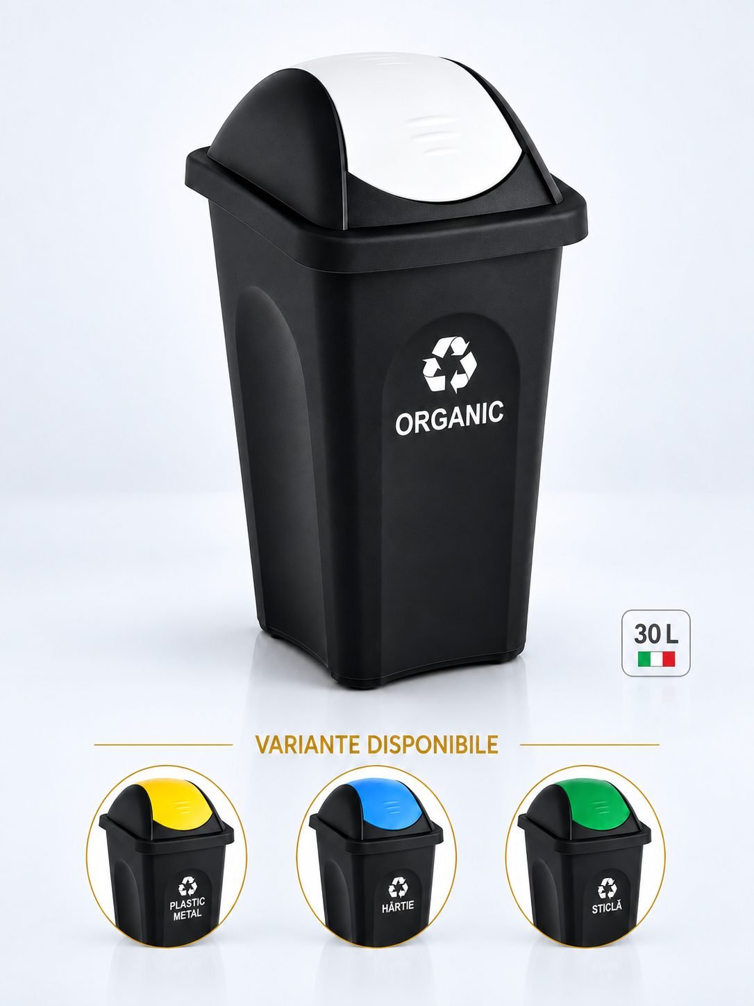 Coș de gunoi pt colectare selectiva deseuri organice, 30 litri, capac batant