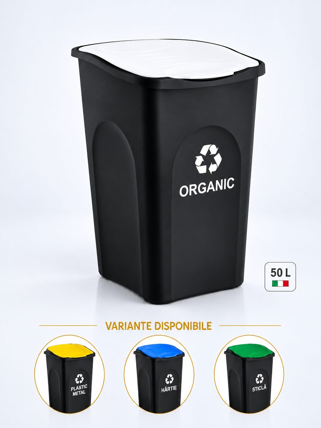 Cos de gunoi colectare selectiva deseuri organice EcoGreen 50 litri, cu capac