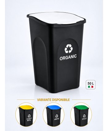 Cos de gunoi colectare selectiva deseuri organice EcoGreen 50 litri, cu capac
