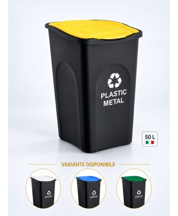Cos de gunoi colectare selectiva deseuri din plastic EcoGreen 50 litri, cu capac