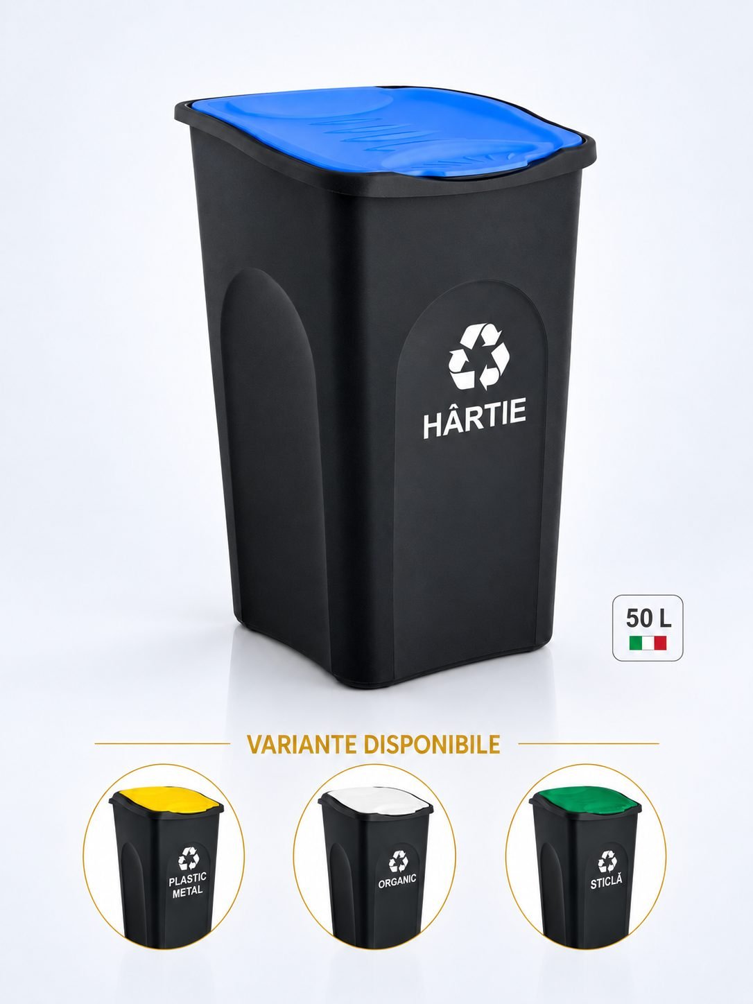 Cos de gunoi colectare selectiva deseuri din hartie EcoGreen 50 litri, cu capac