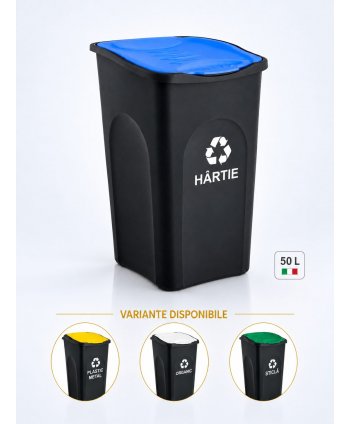Cos de gunoi colectare selectiva deseuri din hartie EcoGreen 50 litri, cu capac