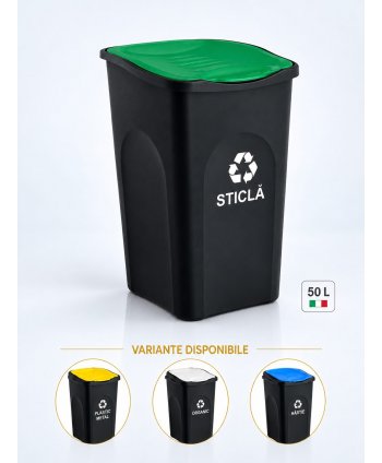 Cos de gunoi colectare selectiva deseuri din sticla EcoGreen 50 litri, cu capac