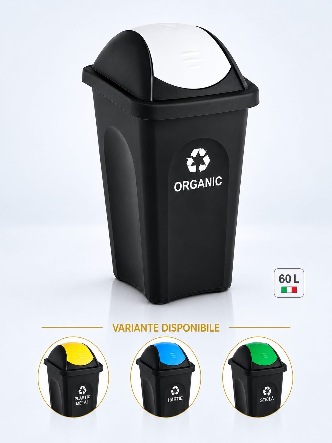 Cos de gunoi pt colectare selectiva deseuri organice 60 litri, capac batant