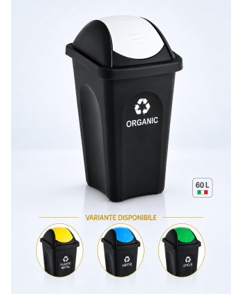 Cos de gunoi pt colectare selectiva deseuri organice 60 litri, capac batant