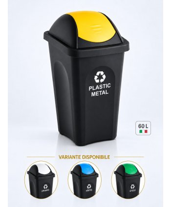 Cos de gunoi pt colectare selectiva deseuri din plastic 60 litri, capac batant