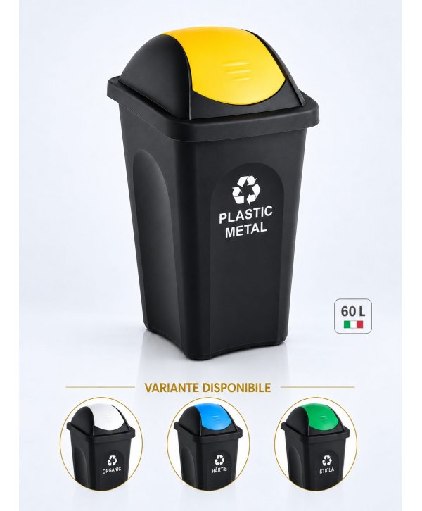 Cos de gunoi pt colectare selectiva deseuri din plastic 60 litri, capac batant